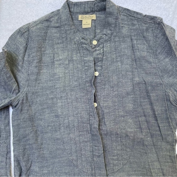 Lucky Brand Chambray Blue Jean Tuxedo Mandarin Collar Button Down Shirt Size Med - Picture 12 of 12